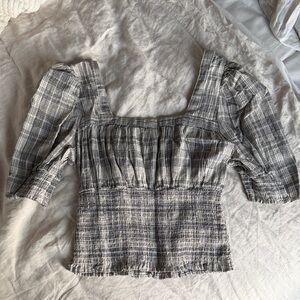 Universal Thread Gray Plaid Square Neck Blouse